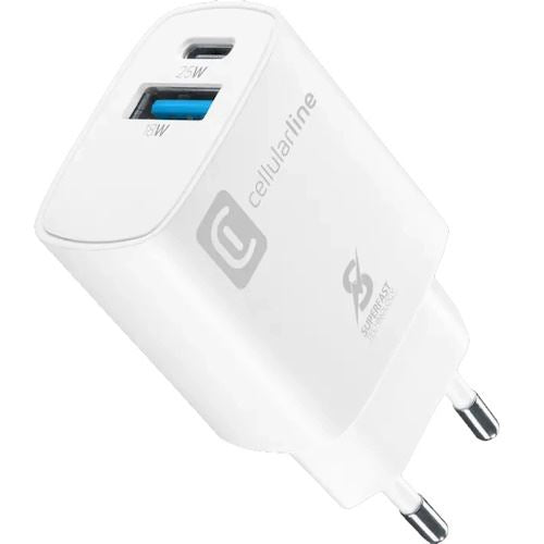 Carregador USB+USB-C Cellular Line 25W - Branco Online Sale